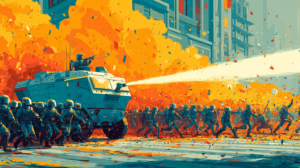 Carro lanzaguas policial y unidades antidisturbios dispersan a estudiantes en la Alameda de Santiago, Chile, 2026