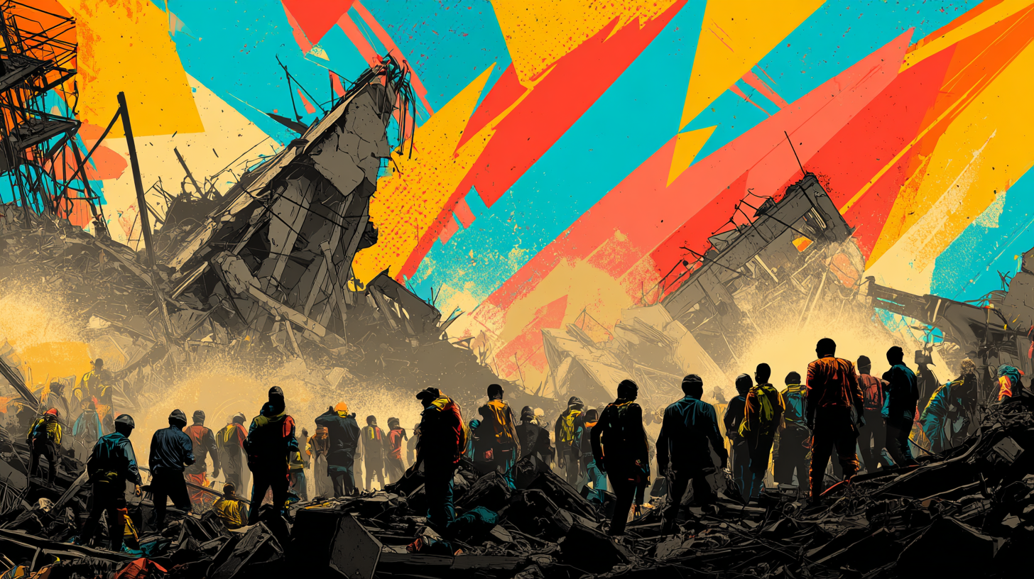 Equipo de rescate buscando entre los escombros tras el terremoto en Colombia, agosto de 2026